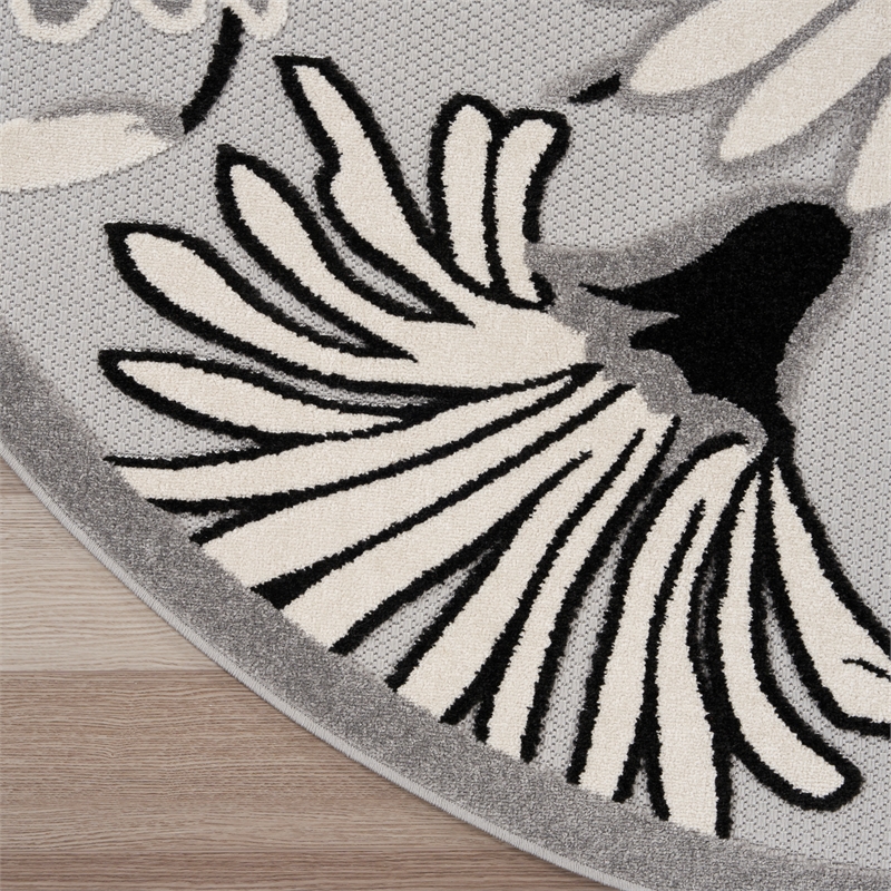 Nourison Aloha 8' x Round Black White Fabric Contemporary Area Rug (8' Round)