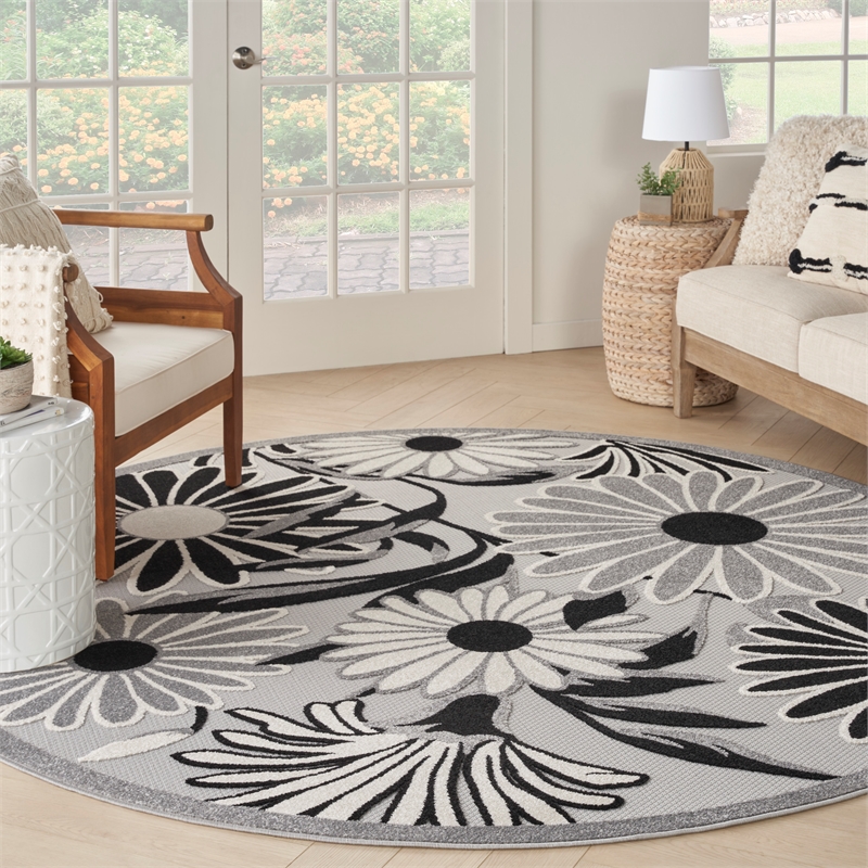 Nourison Aloha 8' x Round Black White Fabric Contemporary Area Rug (8' Round)