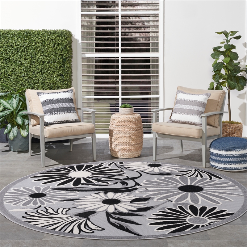 Nourison Aloha 8' x Round Black White Fabric Contemporary Area Rug (8' Round)