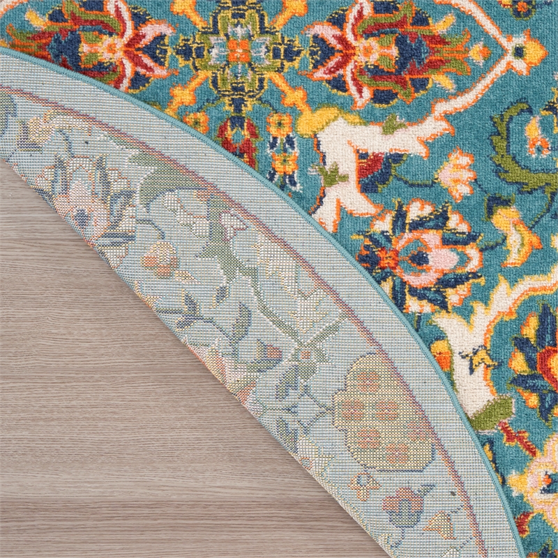 Nourison Allur 5' x Round Turquoise Ivory Fabric Bohemian Area Rug (5' Round)