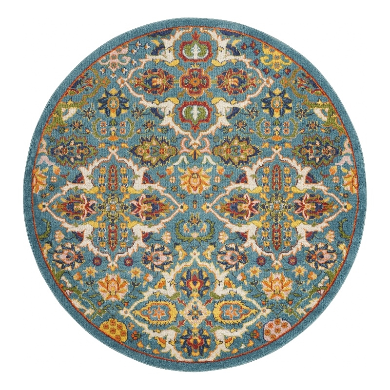 Nourison Allur 5' x Round Turquoise Ivory Fabric Bohemian Area Rug (5' Round)