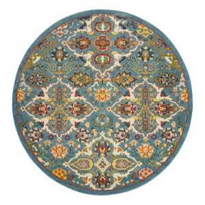 Nourison Allur 5' x Round Turquoise Ivory Fabric Bohemian Area Rug (5' Round)
