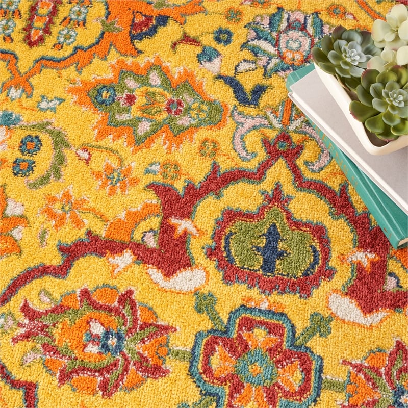 Nourison Allur 5' x Round Yellow Multicolor Fabric Bohemian Area Rug (5' Round)