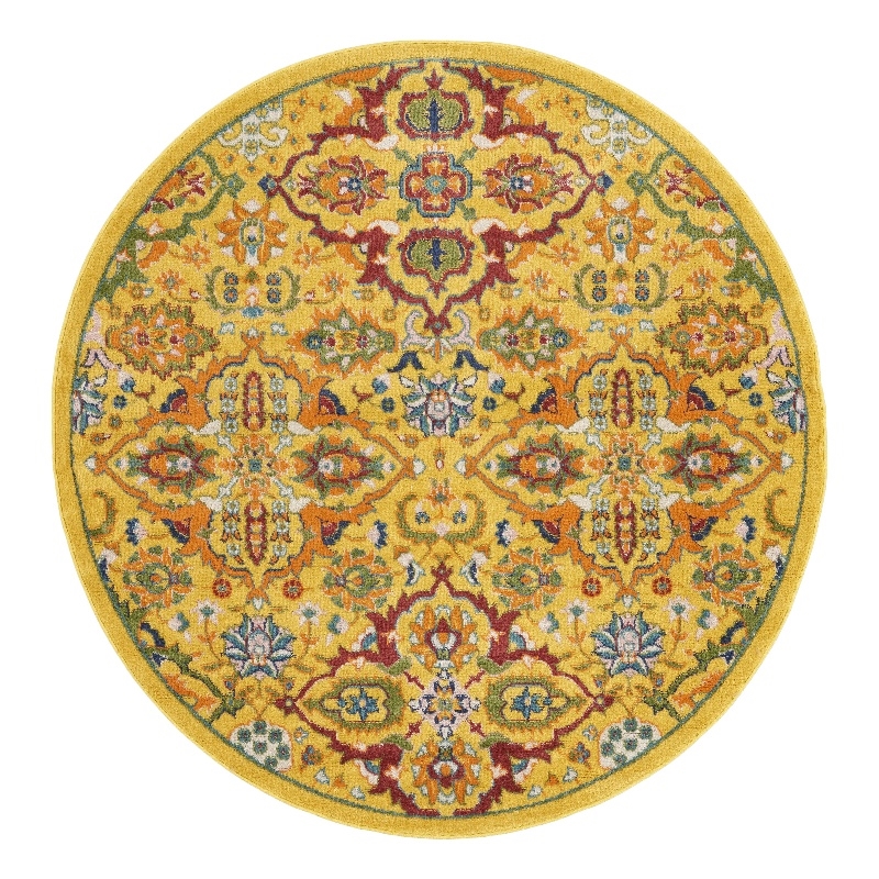Nourison Allur 5' x Round Yellow Multicolor Fabric Bohemian Area Rug (5' Round)