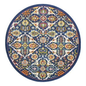 Nourison Allur 5' x Round Navy Multicolor Fabric Bohemian Area Rug (5' Round)