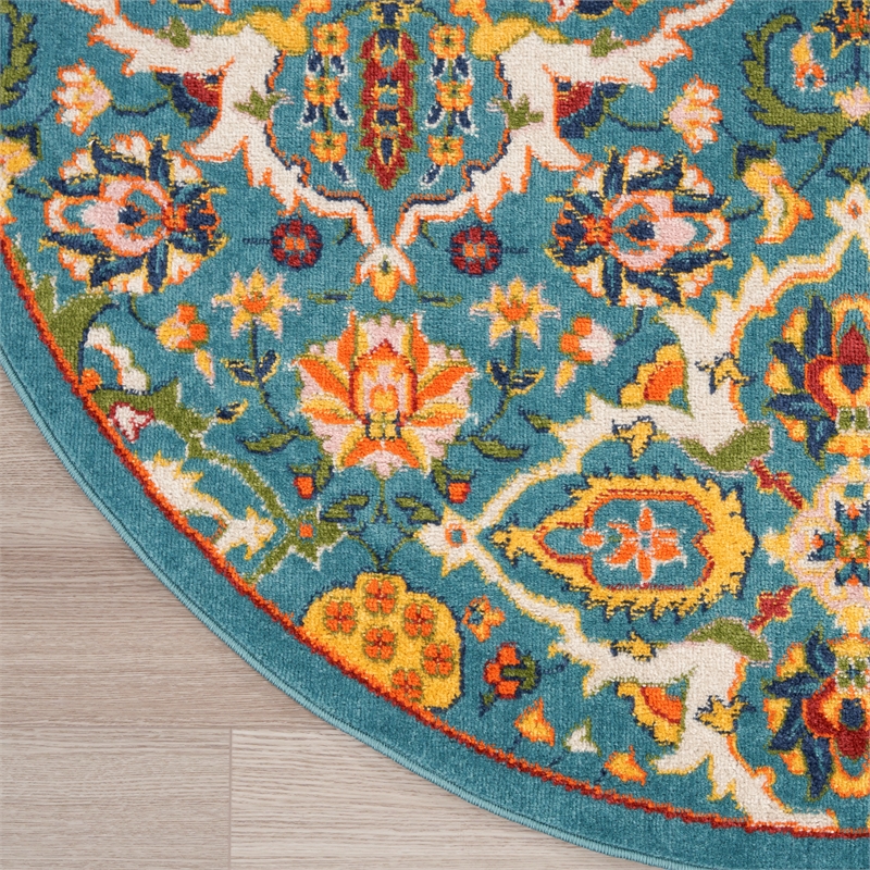 Nourison Allur 8' x Round Turquoise Ivory Fabric Bohemian Area Rug (8' Round)