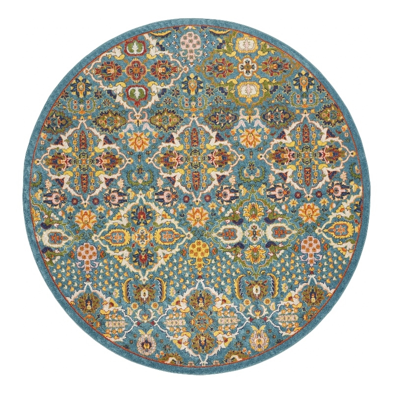 Nourison Allur 8' x Round Turquoise Ivory Fabric Bohemian Area Rug (8' Round)
