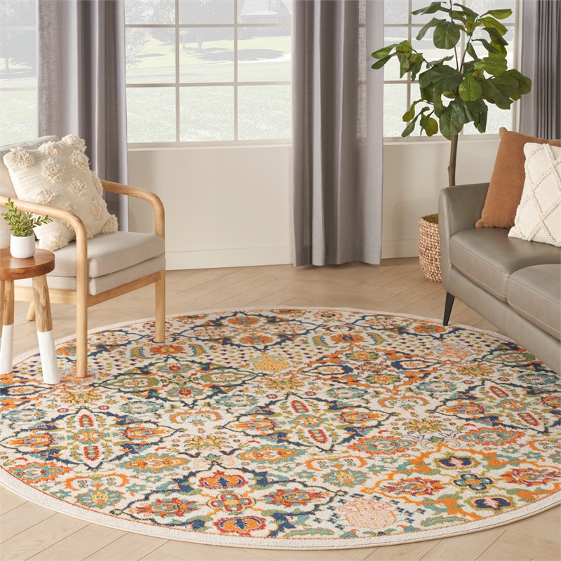 Nourison Allur 8' x Round Ivory Multicolor Fabric Bohemian Area Rug (8' Round)