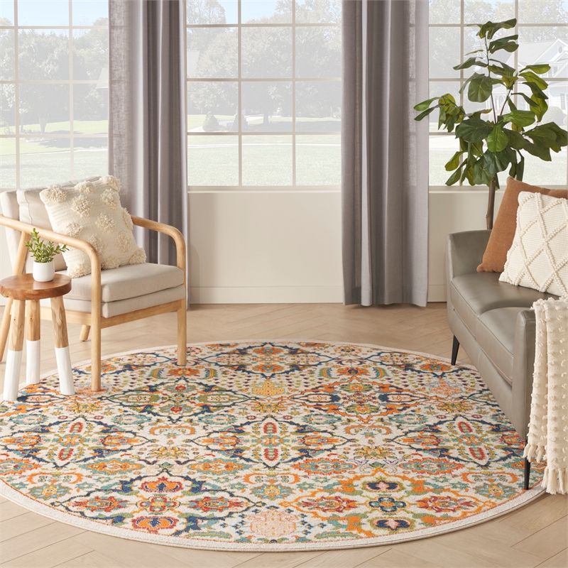 Nourison Allur 8' x Round Ivory Multicolor Fabric Bohemian Area Rug (8' Round)