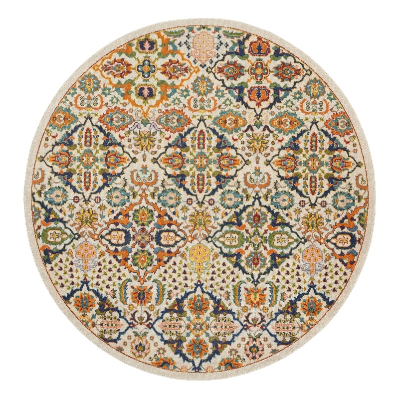 Nourison Allur 8' x Round Ivory Multicolor Fabric Bohemian Area Rug (8' Round)