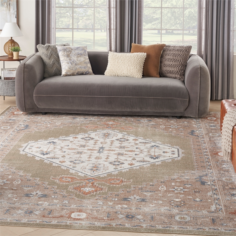 Nourison Astra Machine Washable 9' x 12' Sage Multi Vintage Fabric Indoor Rug