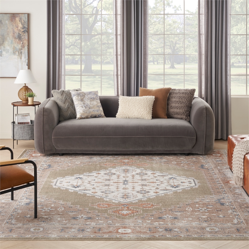 Nourison Astra Machine Washable 9' x 12' Sage Multi Vintage Fabric Indoor Rug
