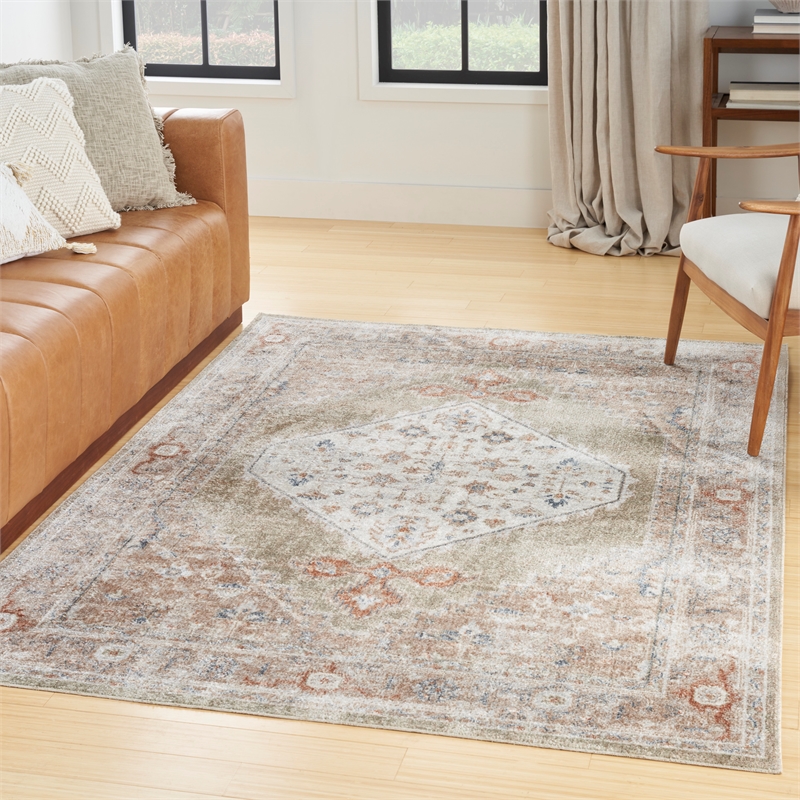 Nourison Home Astra Machine Washable 7' x 9' Sage Multicolor Fabric Area Rug
