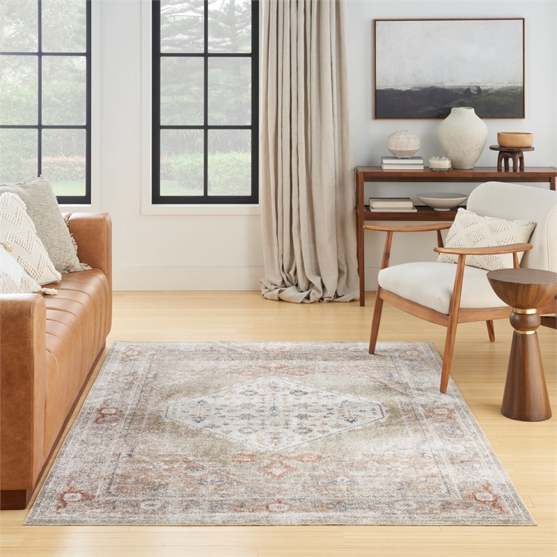 Nourison Home Astra Machine Washable 7' x 9' Sage Multicolor Fabric Area Rug