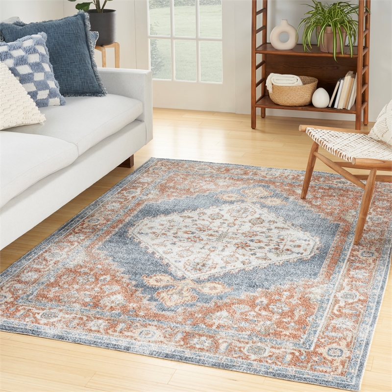 Nourison Home Astra Machine Washable 7' x 9' Denim Multicolor Fabric Area Rug