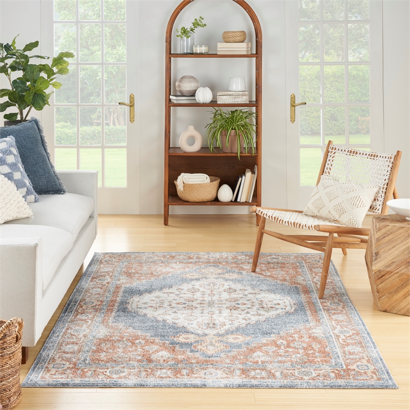 Nourison Home Astra Machine Washable 7' x 9' Denim Multicolor Fabric Area Rug