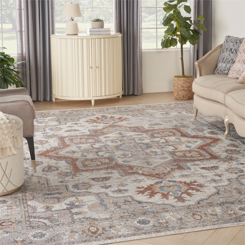 Astra Machine Washable Fabric  9' x 12' Gray Multi-color Vintage Indoor Rug