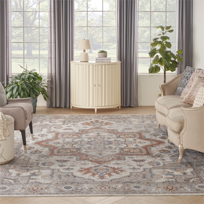 Astra Machine Washable Fabric  9' x 12' Gray Multi-color Vintage Indoor Rug