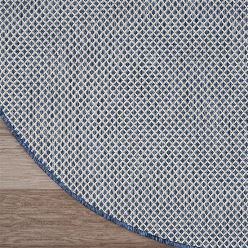 Nourison Courtyard 8' x Round Ivory Blue Fabric Modern Area Rug (8' Round)