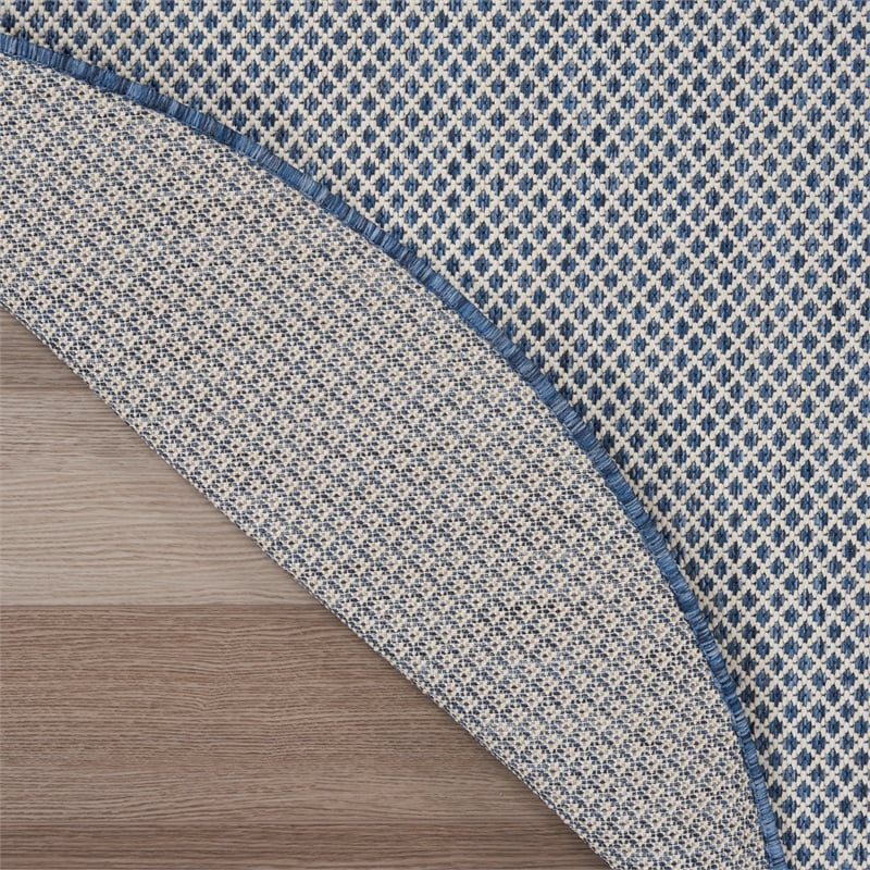 Nourison Courtyard 8' x Round Ivory Blue Fabric Modern Area Rug (8' Round)