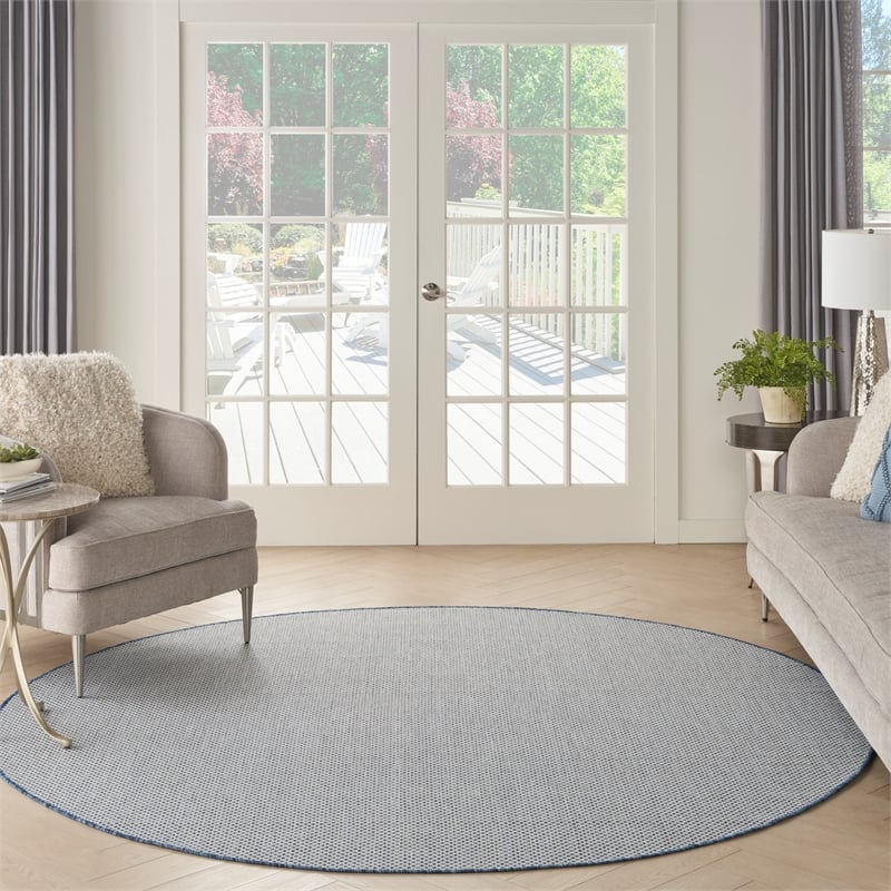 Nourison Courtyard 8' x Round Ivory Blue Fabric Modern Area Rug (8' Round)