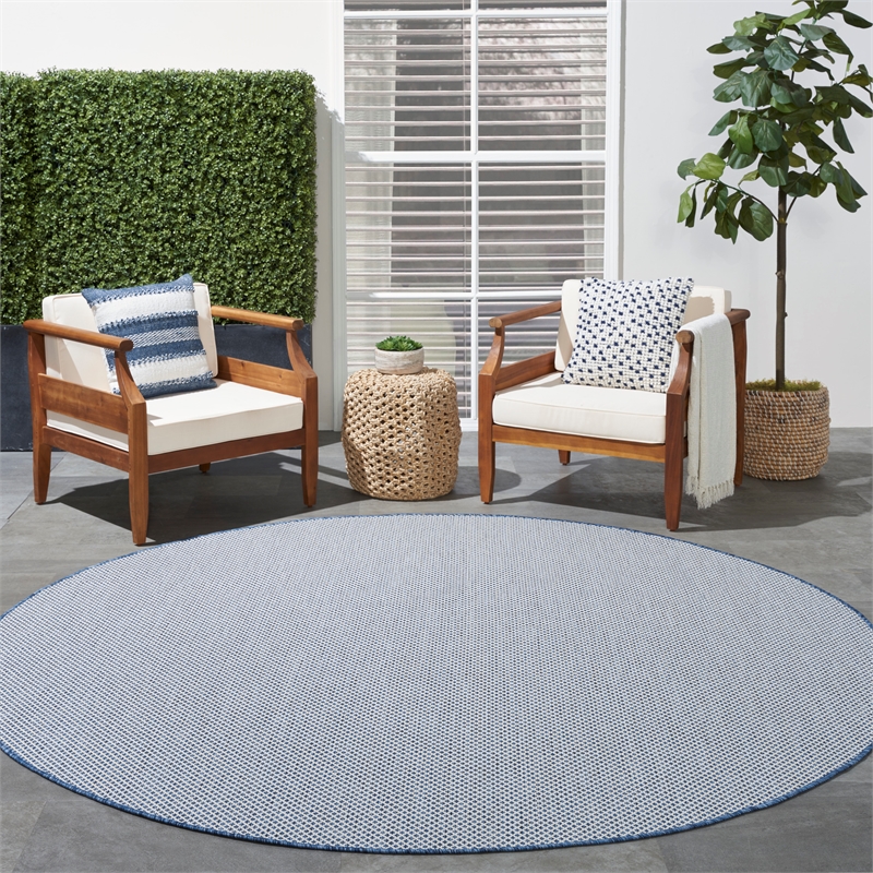 Nourison Courtyard 8' x Round Ivory Blue Fabric Modern Area Rug (8' Round)