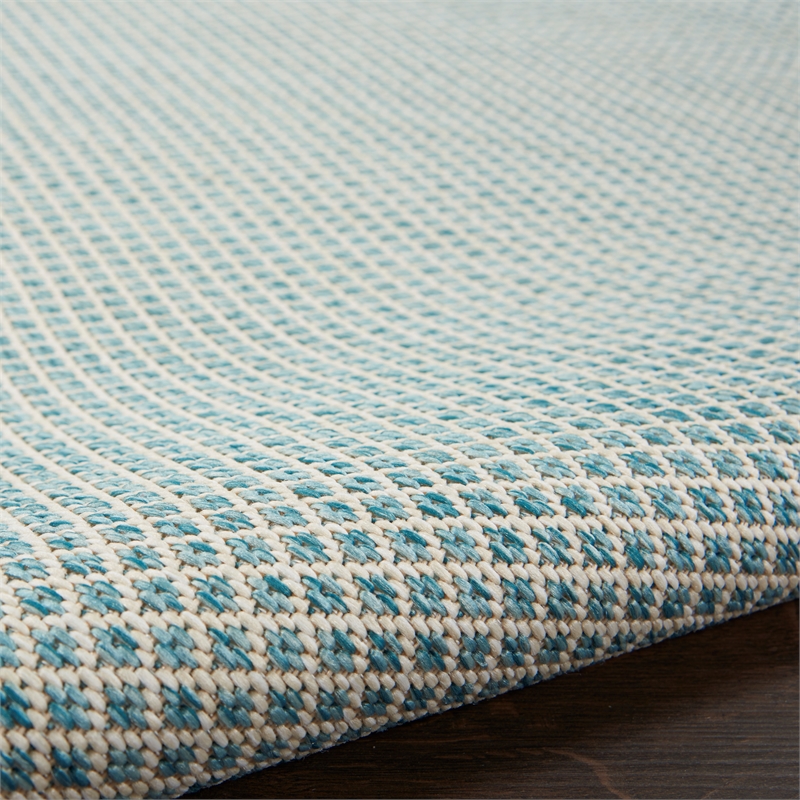 Nourison Courtyard 4' x Square Ivory Aqua Fabric Modern Area Rug (4' Square)
