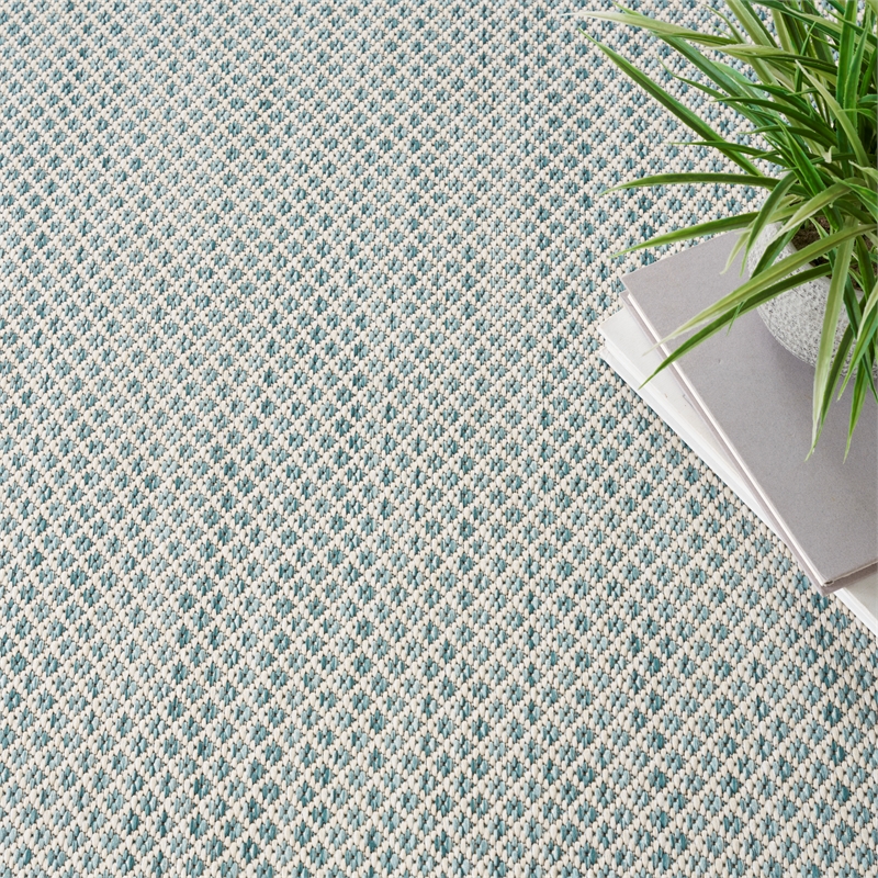 Nourison Courtyard 4' x Square Ivory Aqua Fabric Modern Area Rug (4' Square)
