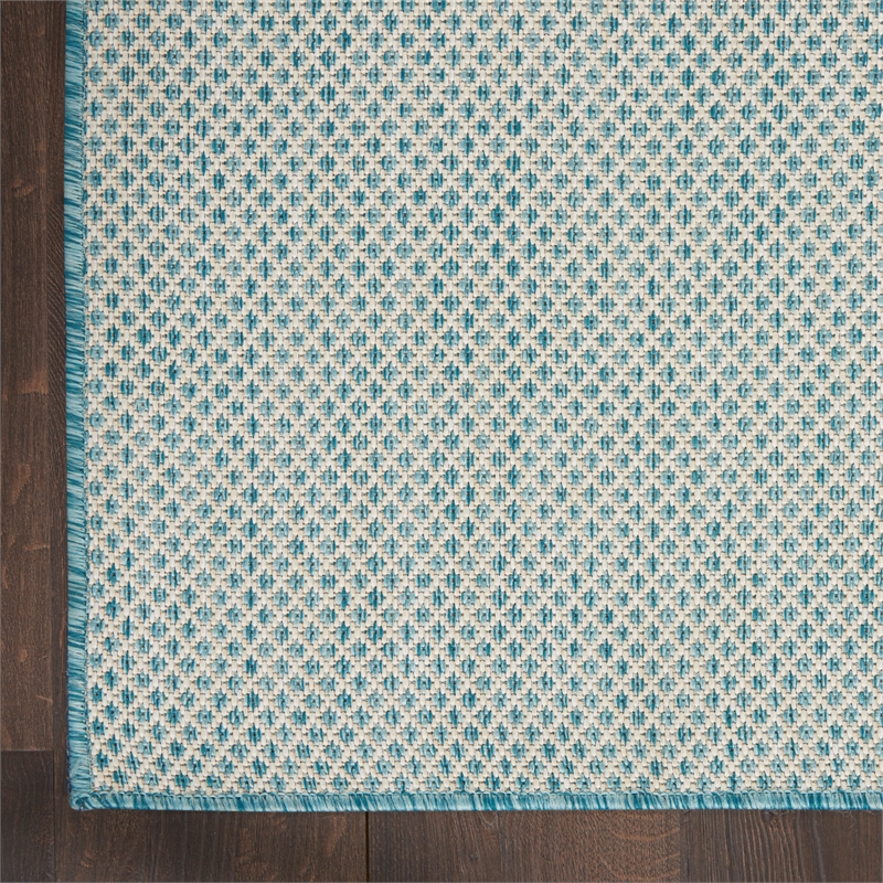 Nourison Courtyard 5' x Square Ivory Aqua Fabric Modern Area Rug (5' Square)