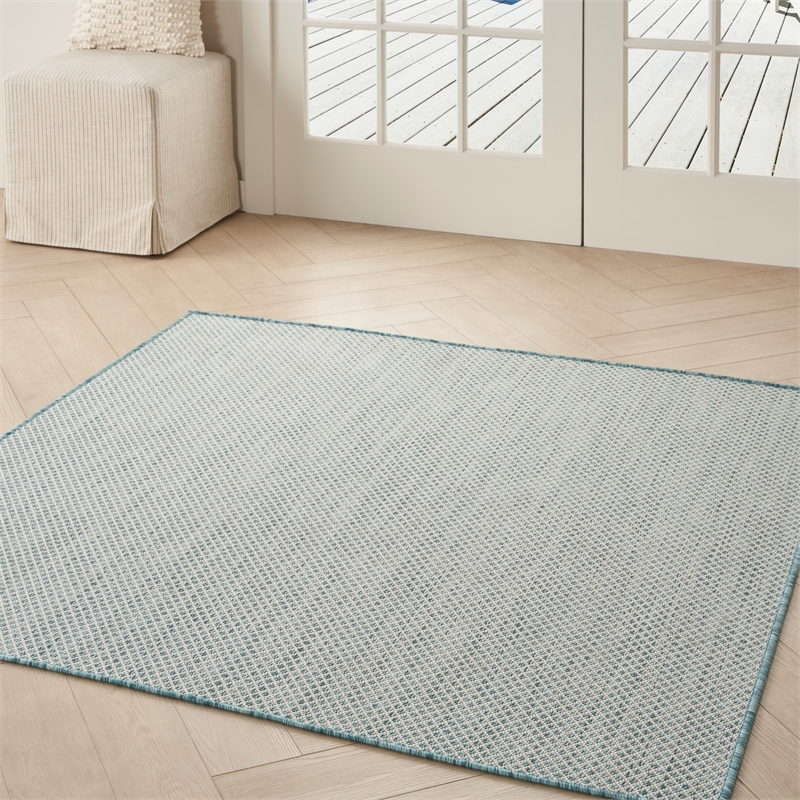 Nourison Courtyard 5' x Square Ivory Aqua Fabric Modern Area Rug (5' Square)