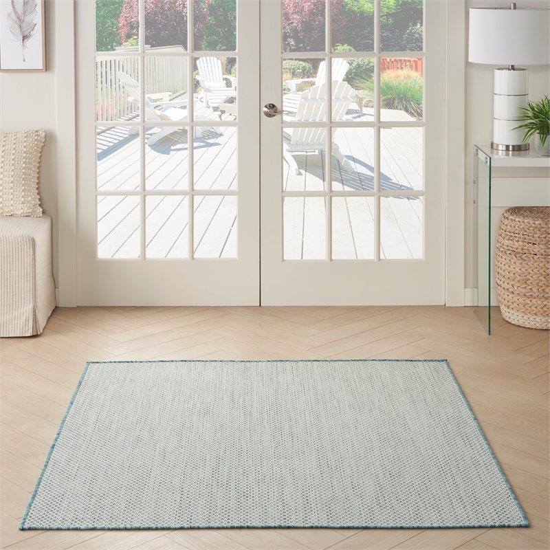 Nourison Courtyard 5' x Square Ivory Aqua Fabric Modern Area Rug (5' Square)