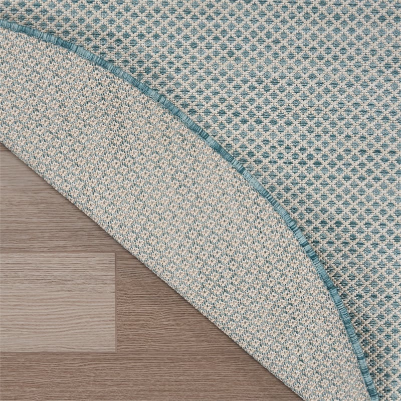 Nourison Courtyard 5' x 8' Oval Ivory Aqua Fabric Modern Area Rug (8' Oval)
