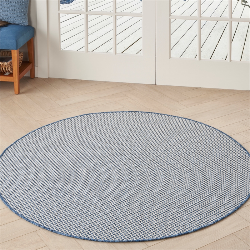 Nourison Courtyard 4' x Round Ivory Blue Fabric Modern Area Rug (4' Round)