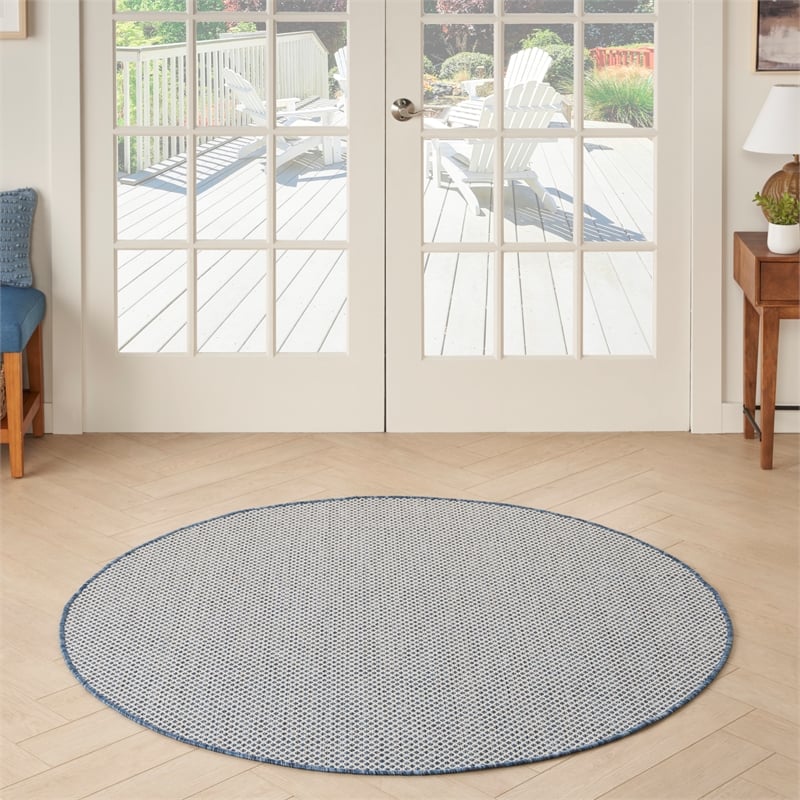 Nourison Courtyard 4' x Round Ivory Blue Fabric Modern Area Rug (4' Round)