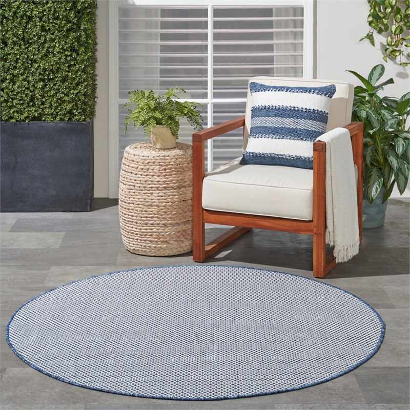 Nourison Courtyard 4' x Round Ivory Blue Fabric Modern Area Rug (4' Round)