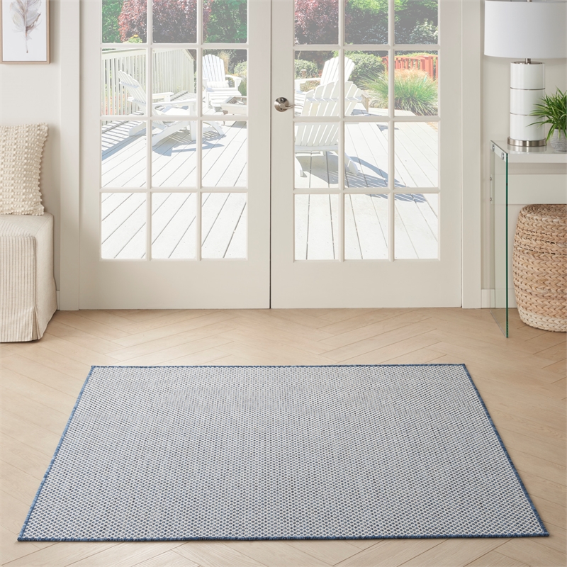 Nourison Courtyard 5' x Square Ivory Blue Fabric Modern Area Rug (5' Square)