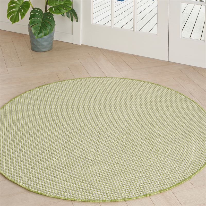 Nourison Courtyard 4' x Round Ivory Green Fabric Modern Area Rug (4' Round)