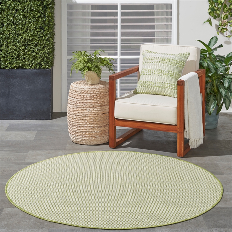 Nourison Courtyard 4' x Round Ivory Green Fabric Modern Area Rug (4' Round)