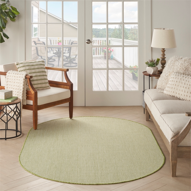 Nourison Courtyard 5' x 8' Oval Ivory Green Fabric Modern Area Rug (8' Oval)