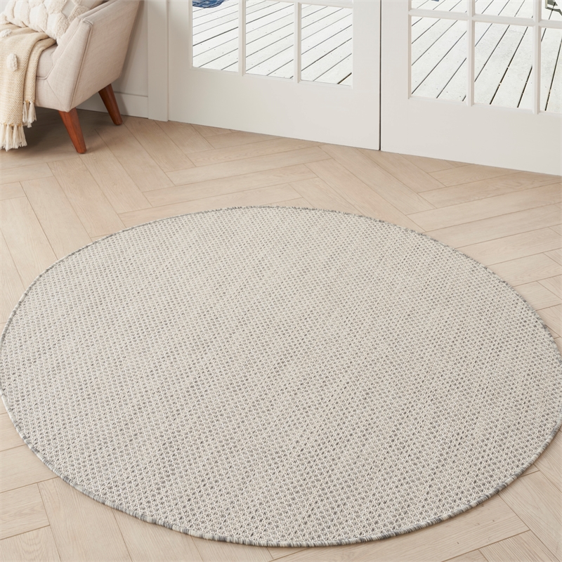 Nourison Courtyard 4' x Round Ivory Silver Fabric Modern Area Rug (4' Round)