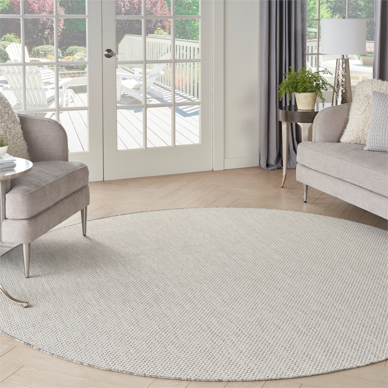 Nourison Courtyard 8' x Round Ivory Silver Fabric Modern Area Rug (8' Round)