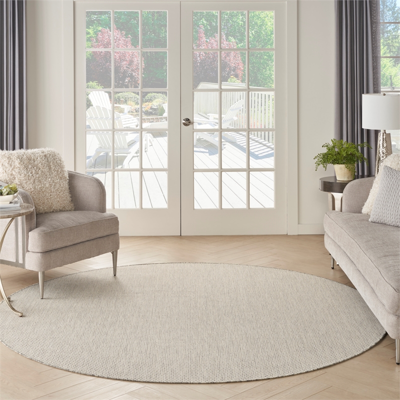Nourison Courtyard 8' x Round Ivory Silver Fabric Modern Area Rug (8' Round)