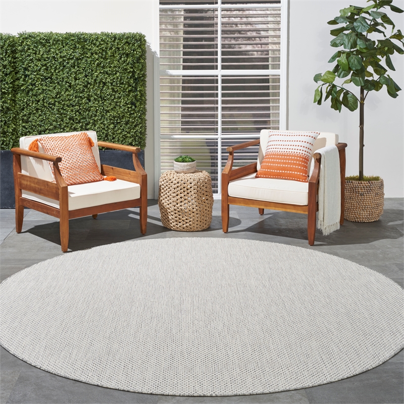 Nourison Courtyard 8' x Round Ivory Silver Fabric Modern Area Rug (8' Round)