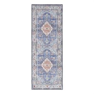 Nourison Fulton 1'10&quot x 5' Fabric Blue Vintage Flatweave Indoor Rug
