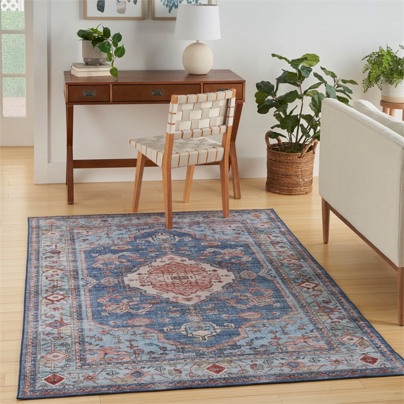 Nourison Fulton 5' x 7' Fabric Blue Vintage Flatweave Indoor Rug