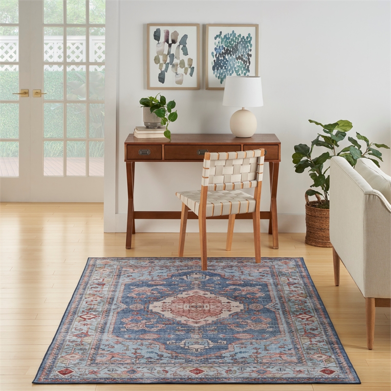 Nourison Fulton 5' x 7' Fabric Blue Vintage Flatweave Indoor Rug
