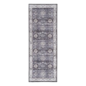Nourison Fulton 1'10&quot x 5' Fabric Charcoal Gray Vintage Flatweave Indoor Rug