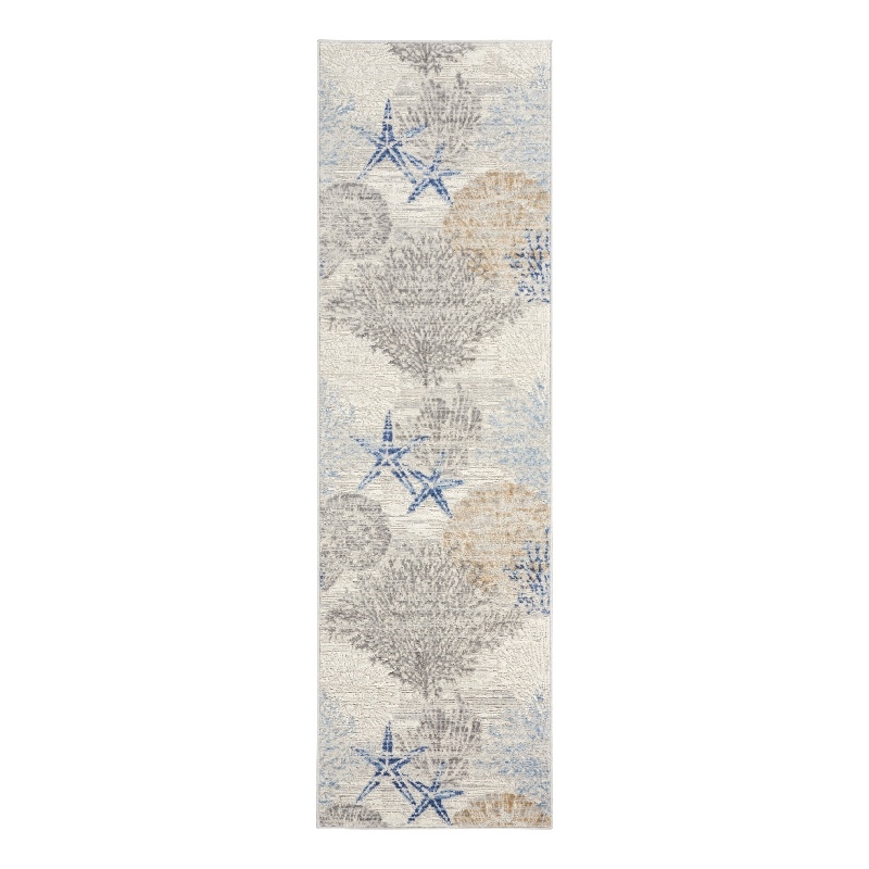Nourison Pompeii 8' Runner Ivory Gray Blue Fabric Nautical & Beach Area Rug