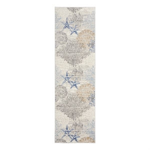 Nourison Pompeii 8' Runner Ivory Gray Blue Fabric Nautical & Beach Area Rug