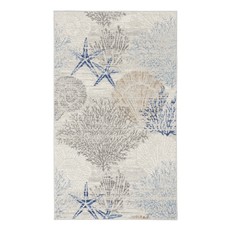 Nourison Pompeii 3' x 5' Ivory Gray Blue Fabric Nautical & Beach Area Rug